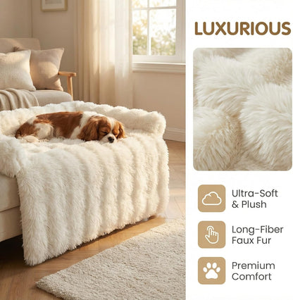 Calming Dog Bed for Couch, 29.5 X 29.5 Inch, Dog Sofa Mat, Machine Washable | 3-Sided Bolster, Faux Rabbit Fur Plush, Non Slip Bottom, Water Resistant Furniture Protector for Small Medium Dogs & Cats2