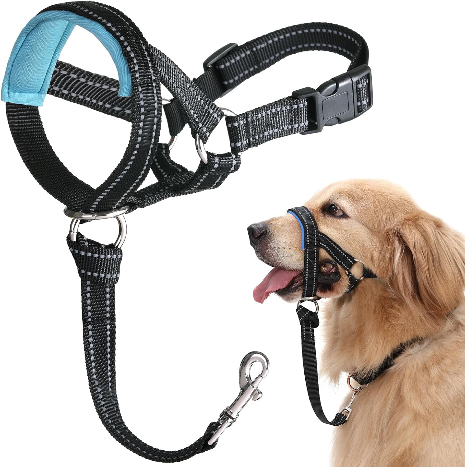 barkless-dog-head-collar-no-pull-training-collar-with-soft-padding-reflective-head-halter-for-large-dogs-labrador-controls-pulling-and-lunging-with-secure-safety-strap-for-daily-walks