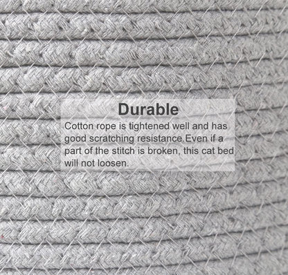 Large Cat Bed Basket round Cotton Rope Woven - Calming Rope Bed Sleep Surface 17.7 Inches(45 Cm),Cozy Scratching Indoor Pet Bed for a Large Cat or 2 Small Cats,Fit up to 20 Lbs Pets,Washable,Grey4