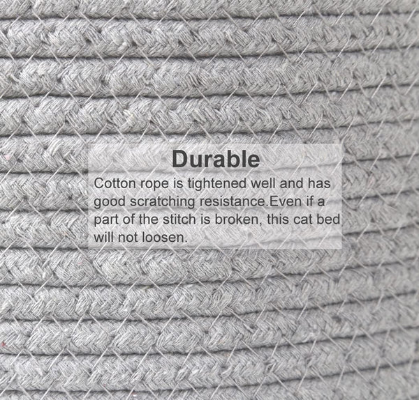 Large Cat Bed Basket round Cotton Rope Woven - Calming Rope Bed Sleep Surface 17.7 Inches(45 Cm),Cozy Scratching Indoor Pet Bed for a Large Cat or 2 Small Cats,Fit up to 20 Lbs Pets,Washable,Grey4