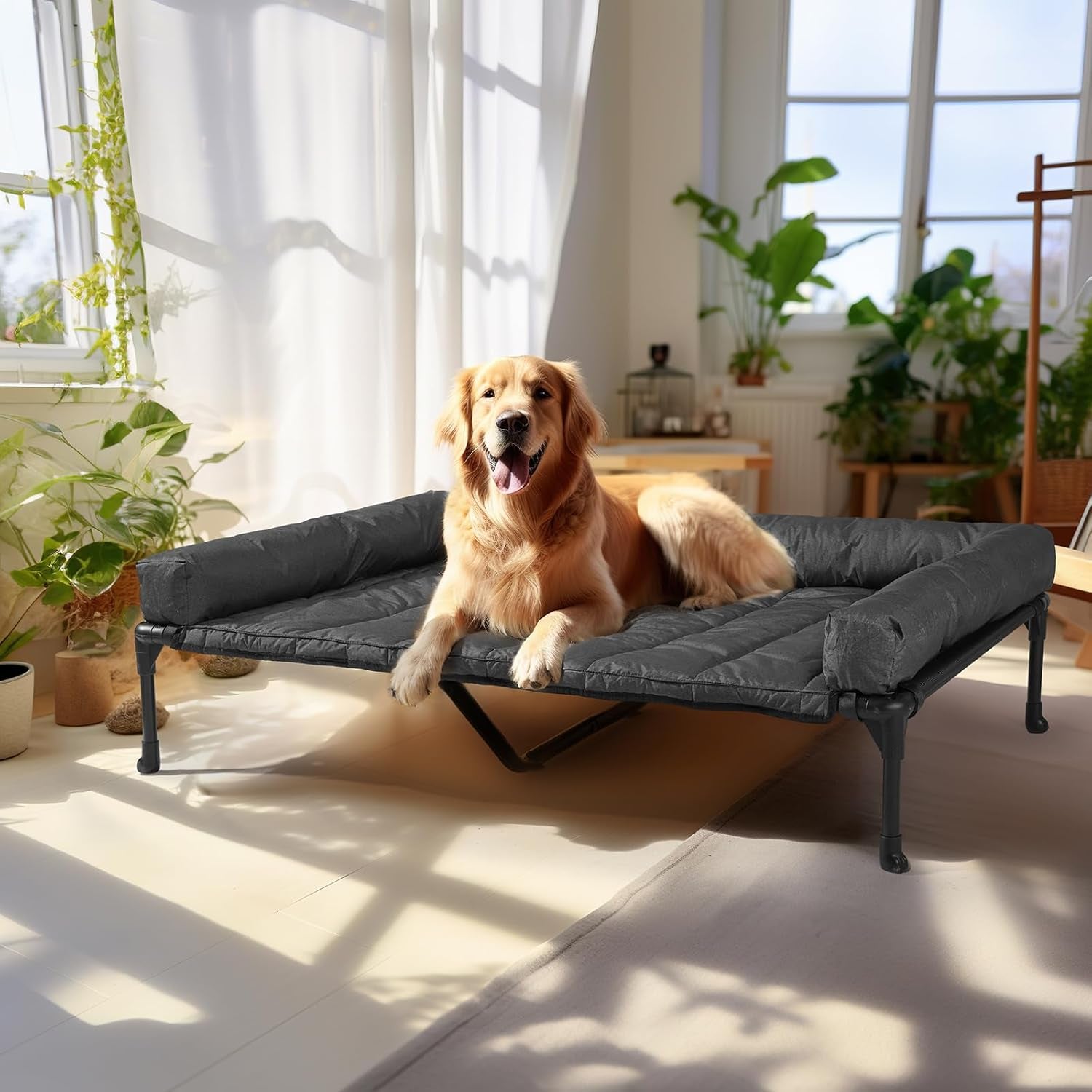 veehoo-outdoor-elevated-dog-bed-with-waterproof-bolster-cushion-cooling-raised-dog-bed-with-removable-washable-mat-topper-breathable-mesh-dog-couch-cot-for-indoor-outdoor-42-large-black