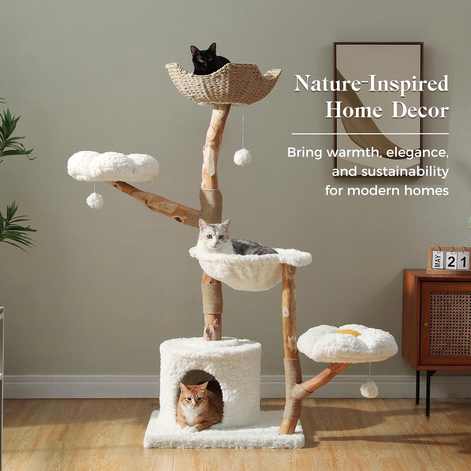pawz-road-59-modern-cat-tree-natural-wood-cat-tower-for-large-cats-white-wicker-basket-bed-2-flower-perches-for-multi-cat-cat-tree-tower-with-large-condo-hammock-solid-wood-cat-tree-house