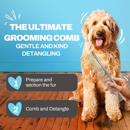 The Doodle Brush Metal Dog Combs for Grooming Matting, Finishing Comb | Large Stainless Steel Dog Grooming Comb, Removes Knots, Tangles, Mats, Poodles, Labradoodle, Cockapoo Pet Combs, Gentle Care4
