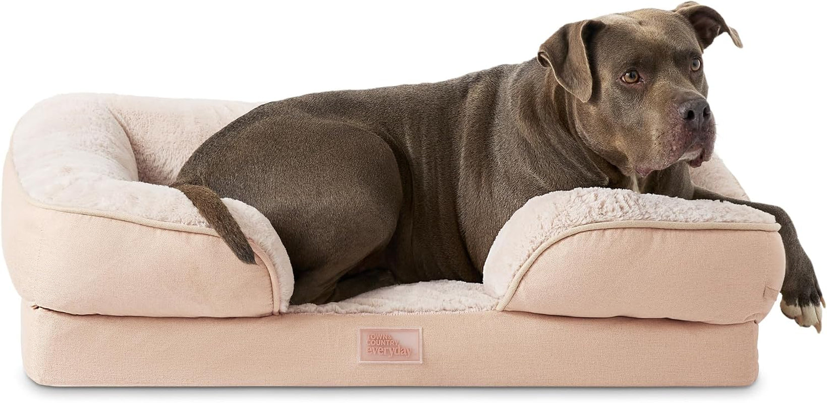 town-country-everyday-cuddletown-comfy-solid-bolster-sofa-pet-bed-supportive-calming-egg-crate-foam-non-slip-bottom-machine-washable-cover-grey-medium-28x23x8
