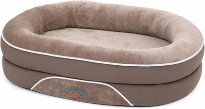 Comfort Beds Orthopedic Dog Bed with Calming Bolster Walls, Faux Fur Interior, Non-Slip Base, Brown1
