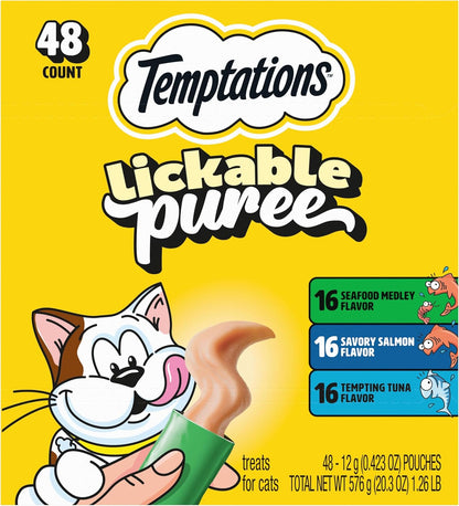 Temptations Creamy Puree Squeezable Lickable Cat Treats, Wet Cat Treats with Salmon, 0.42 Oz. Tubes, 24 Count - Packaging May Vary21