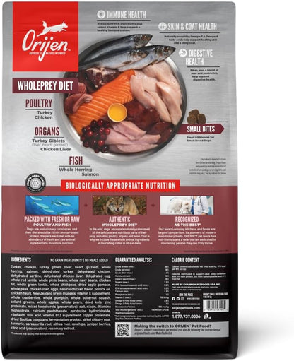 ORIJEN Grain Free WHOLEPREY Dry Dog Food Small Breed Recipe 4Lb. Bag | 85% Fresh or Raw Ingredients, Grain Free, High Protein, Made in the USA, Nourishing Organs, No Corn, Soy or Wheat2