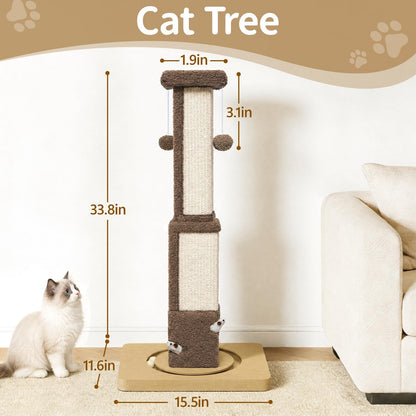 33" Tall Sisal Vertical Cat Scratching Post for Indoor Cats, Brown | Vertical Pole Post for Indoor Cat6