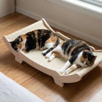 Sisal Cat Scratcher Bed for Indoor Cats Hammock for Scratching Pad Cat Chair Nartural Sisal Scratch Post for Large Cats Scratcher Lounge, Wooden Cat1
