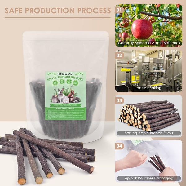 Bissap Apple Sticks for Rabbits, Natural Bunny Chew Toys and Treats for Chinchilla Guinea Pig Hamster Gerbil Small Animals Pet Apple Wood Stick Toys Teeth Grinding (230G/8.1Oz)6