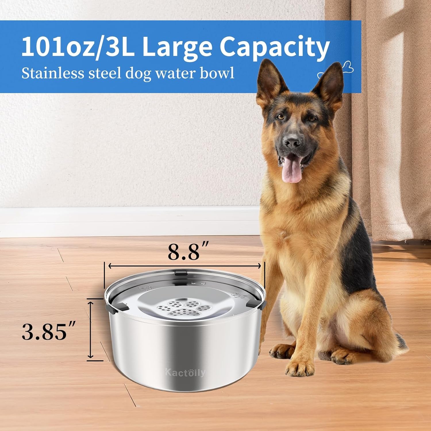 kactoily-3l-101oz-large-capacity-dog-water-bowl-stainless-steel-no-spill-dog-bowls-slow-drinking-dog-water-feeder-dispenser