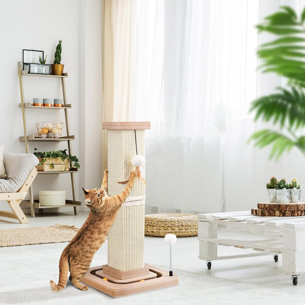LIFLIX 27" Cat Scratching Post, Sisal Cat Scratcher with Interactive Track Balls and Hanging Balls, Vertical Scratching Posts for Indoor Cats and Kittens7
