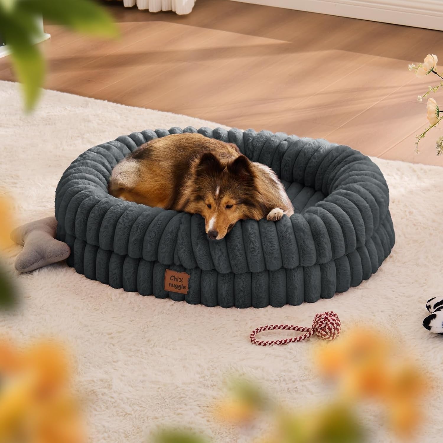 chixnuggle-orthopedic-dog-bed-washable-cover-faux-fur-bolster-pet-couch-waterproof-egg-crate-foam-non-slip-bottom-for-small-medium-dogs-dark-grey-30-24-7-dog-sofa-puppy-bed