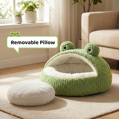 CWV Cute Cat Beds Kitten Beds, Soft Small Dog Beds, Washable Pet Beds for Puppy and Kitty, Funny Frog Cat Cave, 23 Inches2