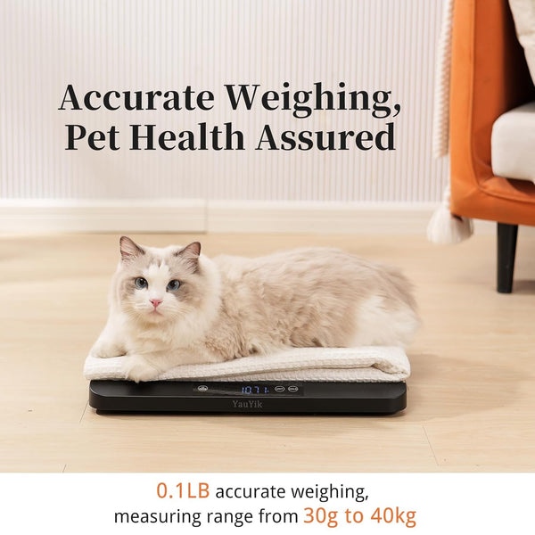 Yauyik Digital Pet Scale, Baby Scale with Non-Slip Mat, up to 40Kg, Black | High Precision Puppy Whelping Scale for Kittens, and Crawl Pet, 5 Units, LED Display, Hold Function（Batteries Included）3