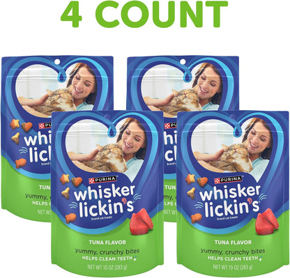 Purina Whisker Lickin'S Cat Treats, Crunchy and Yummy Tuna Flavor - (Pack of 4) 10 Oz. Pouches3