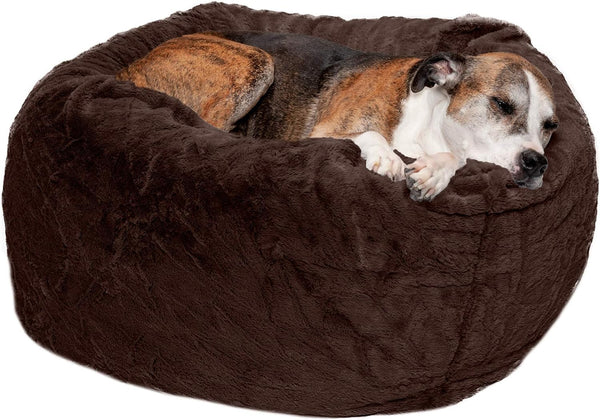 Furhaven Soft & Cozy Dog Bed for Medium/Small Dogs, Refillable W/ Removable Washable Cover & Liner, for Dogs up to 35 Lbs - Plush Faux Fur Bean Bag Style Ball Bed - Espresso, Medium12