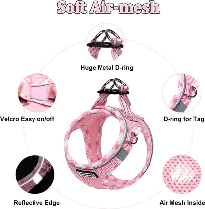 Mercano Soft Mesh Dog Harness and Leash Set, Step-In Reflective Breathable Lightweight Vest Harnesses with Safety Buckle for Small Dogs, Cats (Pink, S)3