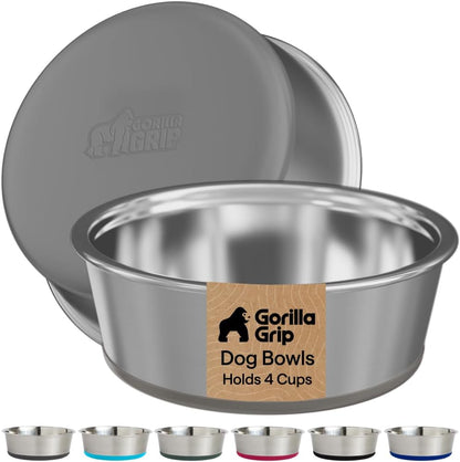 GORILLA GRIP Dog Bowls, Food Grade 304 Stainless Steel, Holds 2 US Cups Each (16 Fl Oz) Food and Water Bowl for Feeding Dogs and Cats, Dishwasher Safe, Rust Resistant BPA Free Rubber Base, 2 Set Black10