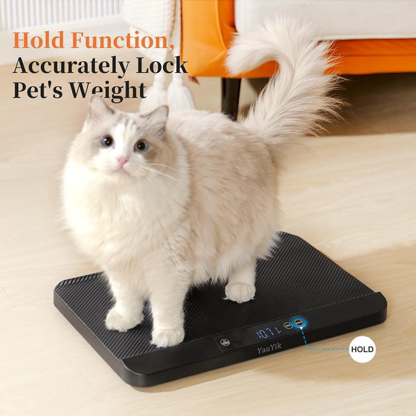 Yauyik Digital Pet Scale, Baby Scale with Non-Slip Mat, up to 40Kg, Black | High Precision Puppy Whelping Scale for Kittens, and Crawl Pet, 5 Units, LED Display, Hold Function（Batteries Included）5