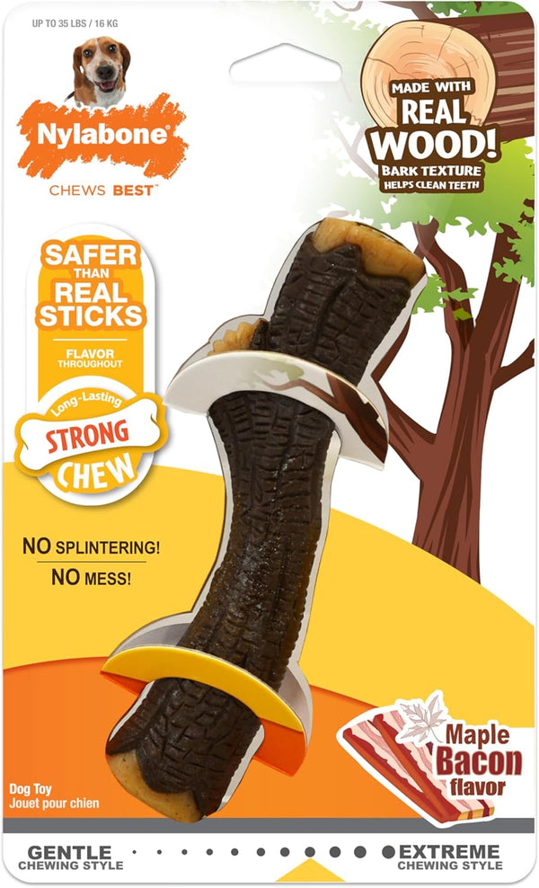 Nylabone Strong Chew Stick Made with Real Wood Dog Chew Toy, Medium | Bacon Flavor, Medium Breeds, No Splintering, Durable Chew Toys, Long Lasting, Helps Clean Teeth, Medium Breeds up to 35 Lbs8