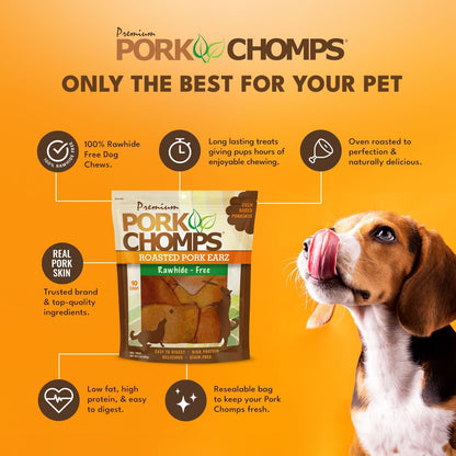 Pork Chomps Roasted Pork Skin Dog Chews, Ear Shapes, 10 Count3