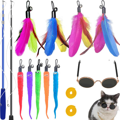 ZPH Cat Toys Interactive for Indoor Cats,2Pcs Retractable Cat Wand,9Pcs Teaser Toys&1Pcs Hanging Door Lure Kitten Toy,Interactive Feather Toy for Teaser Play and Chase Exercise with Kitten7