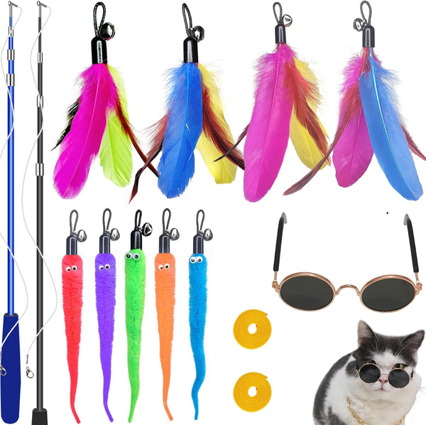 ZPH Cat Toys Interactive for Indoor Cats,2Pcs Retractable Cat Wand,9Pcs Teaser Toys&1Pcs Hanging Door Lure Kitten Toy,Interactive Feather Toy for Teaser Play and Chase Exercise with Kitten7