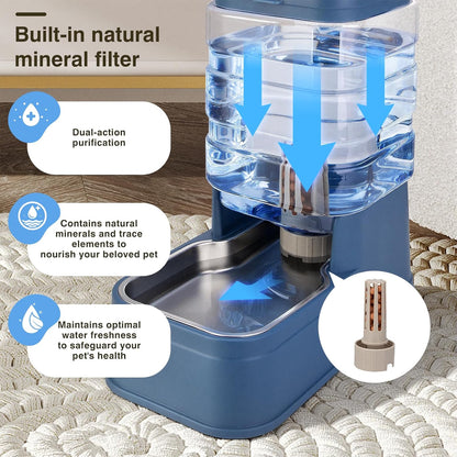 2 Pack Automatic Cat Feeder and Water Dispenser 1.3Gallon Dog Gravity Food Feeder and Water with Ice Pack Stainless Steel Dry Food and Waterer Bowl for Small Medium Large Pets (Blue)5
