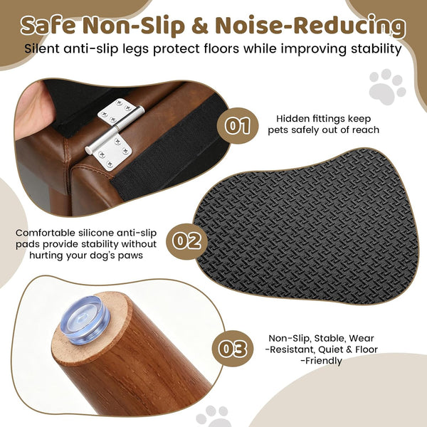 Dog Stairs for Small Dogs 16 Inch High Upgraded Non Slip Foldable Dog Ramp,For Senior Injured Small to Large Dogs Cats Pet Stairs,Pu Leather Furniture Style Pet Steps6