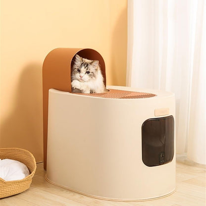 Pet Supplies, Large Hooded Cat Litter Box with Lid,Anti Splash & Easy Clean Tray(Brown)3