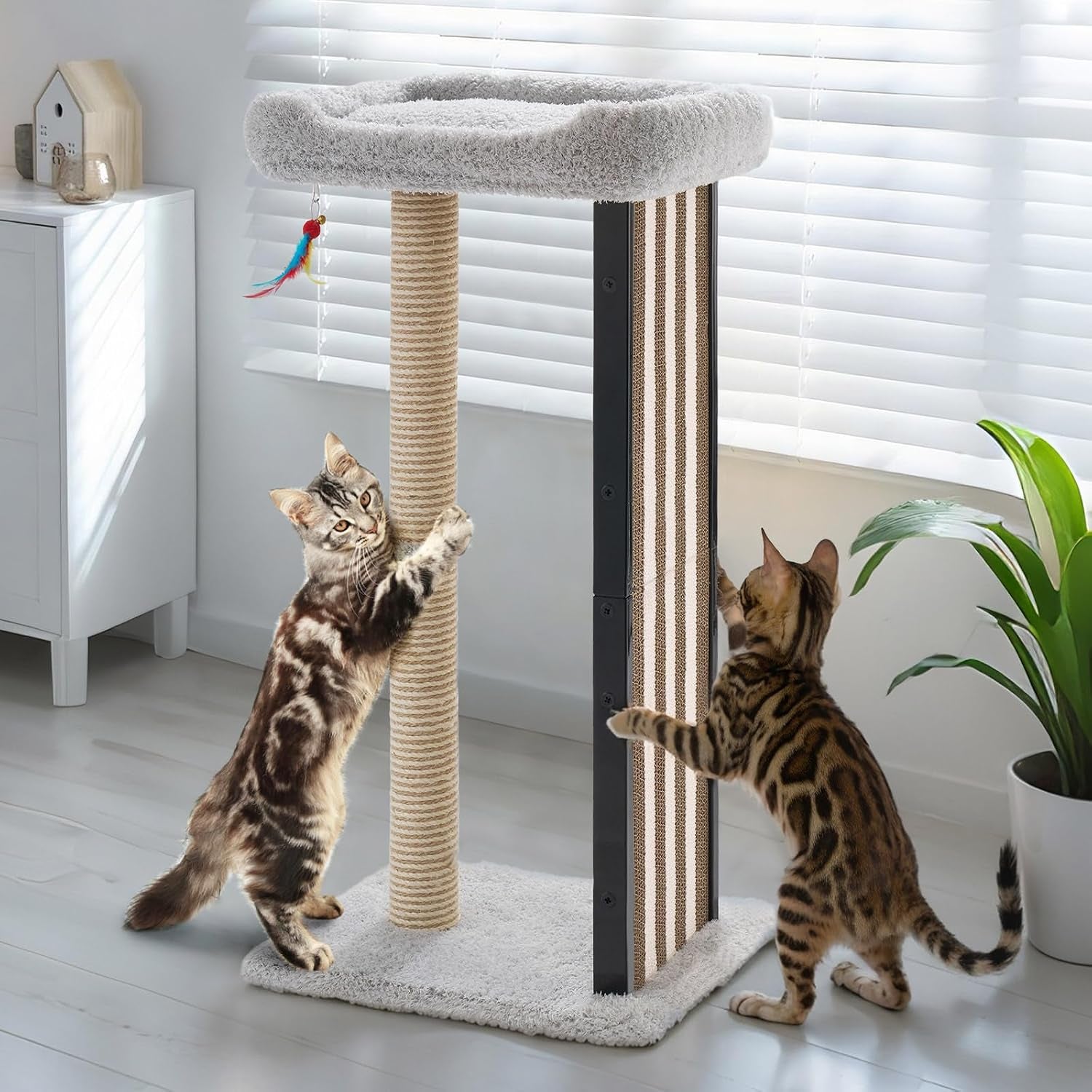 veehoo-35-tall-cat-scratching-post-for-indoor-cats-sturdy-cat-scratch-pad-scratch-post-with-plush-top-bed-replaceable-metal-frame-scratching-board-easy-assembly