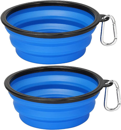 Kytely Large Collapsible Dog Bowls 2 Pack, 34Oz Foldable Dog Travel Bowl, Portable Pet Water Food Bowl with Clasp, Pet Cat Feeding Cup Dish for Traveling, Walking, Hiking (Black+Blue)9