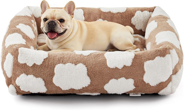 JOEJOY Dog Bed Medium Size Dog, Removable Washable Cover Orthopedic Soft Pet Bed, Anti-Slip Fluffy Plush Faux Rabbit Fur Puppy Bed, 30"X24"X8", Leopard Print, Grey26