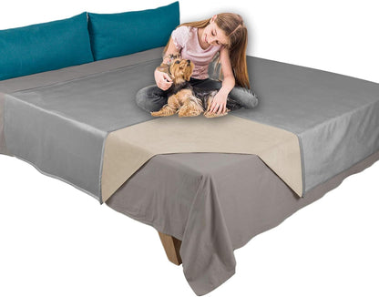 Ameritex Pet Bed Blanket Reversible 100% Waterproof Velvet Super Soft for Sofa and Bed (82X102 Inches, Cream+Sand)24
