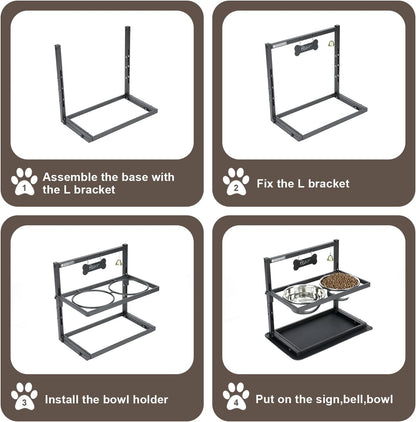 Elevated Dog Bowls with Slow Feeder for Large Dogs – Adjustable Raised Stand with 2 Stainless Steel Bowls & Spill-Proof Mat, Non-Slip Dog Feeder for Large & Medium Dogs (Black)6
