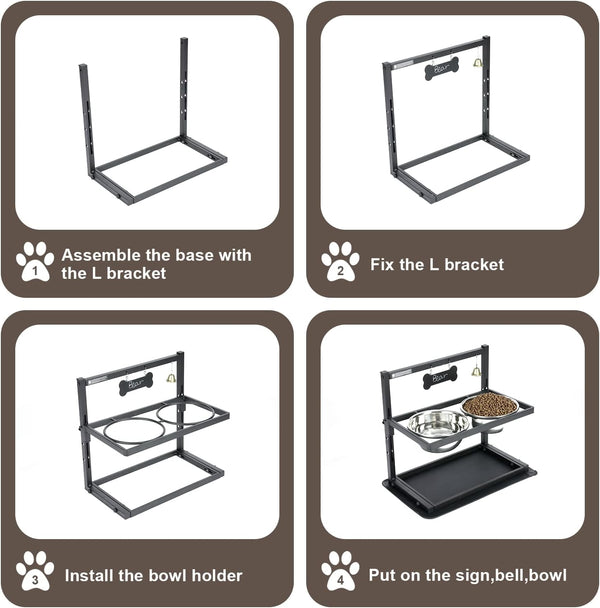 Elevated Dog Bowls with Slow Feeder for Large Dogs – Adjustable Raised Stand with 2 Stainless Steel Bowls & Spill-Proof Mat, Non-Slip Dog Feeder for Large & Medium Dogs (Black)6