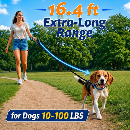 16.4 Ft Retractable Dog Leash for Dogs 10–100 Lbs - Heavy Duty Tape Leash with Strong Nylon Tape - 360° Swivel Control - One-Click Brake & Lock - Ergonomic Non-Slip Grip for Safe & Easy Daily Walks2