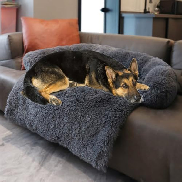 Calming Dogs/Cats Bed Mats, Dog Pad Washable Removable Couch Cover, Plush Long Fur Mat for Pets, Waterproof Lining, Perfect for Small, Medium and Large Dogs and Cats (Gradient Gray, 36"X31")49