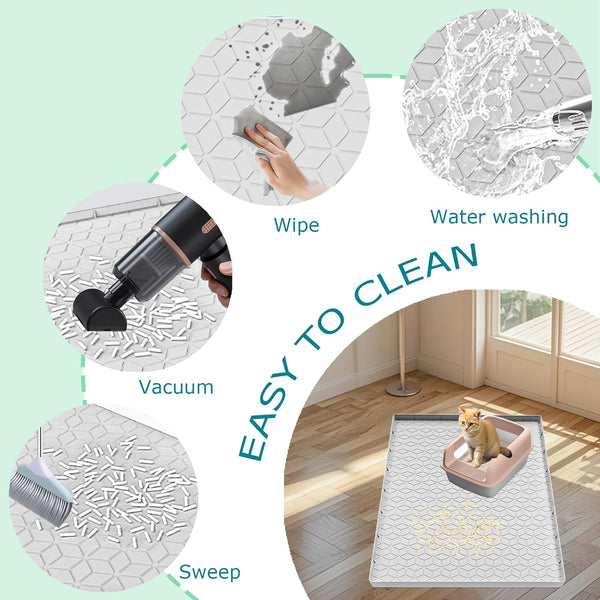 Cat Litter Mat for Litter Box, Silicone Large Cat Litter Trapping Mat - 40X28 In, Waterproof & Non-Slip, Durable & Easy Clean, Light Gray4