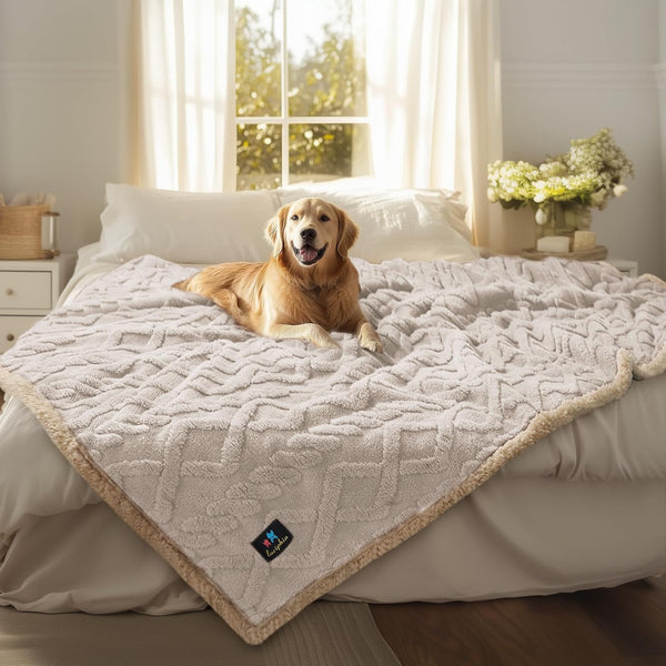 Luciphia Waterproof Pet Blanket, Liquid Pee Proof Dog Blankets for Sofa Bed Couch, Reversible Sherpa Fleece Furniture Protector Cover for Small Medium Large Dogs Cats,Khaki Small（40" X 28"）28