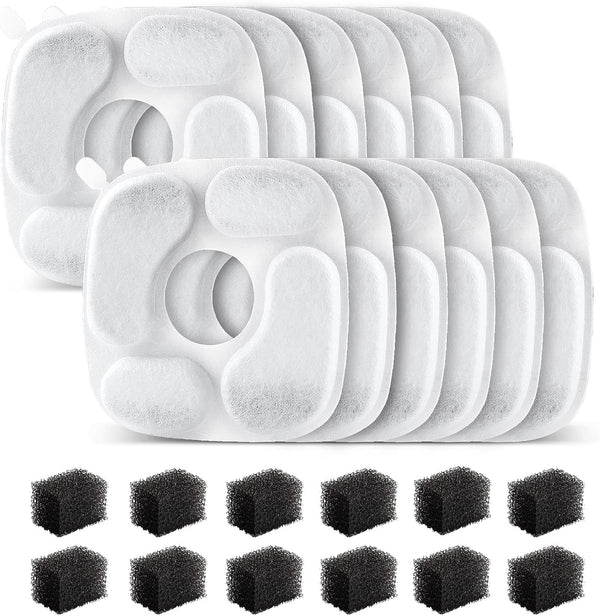 24 Pcs Cat Water Fountain Filter,12 Pack Filters & 12 Pack Pre-Filter Sponges, Compatible with 95Oz/2.8L Pet Fountain1