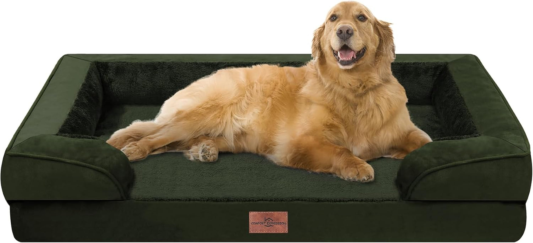 comfort-expression-orthopedic-dog-bed-for-extra-large-dogs-with-bolster-waterproof-dog-couch-bed-with-washable-cover-non-slip-bottom-supportive-egg-crate-foam-xl-pet-bed-42x30-inch