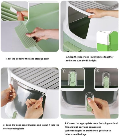 Pet Supplies, Enclosed Top-Entry Cat Litter Box with Lid & Scoop, Large Anti-Splash Drawer Design4