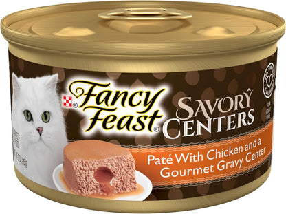 Purina Fancy Feast Savory Centers Gourmet Wet Cat Food Pate with Chicken and Gravy Center, (Pack of 24) 3 Oz Cans1