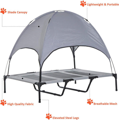 Pawhut Elevated Portable Dog Cot Cooling Pet Bed with UV Protection Canopy Shade, 48 Inch | Large Pet Bed, Outdoor Dog Cot, UV Protection Shade, Camping2