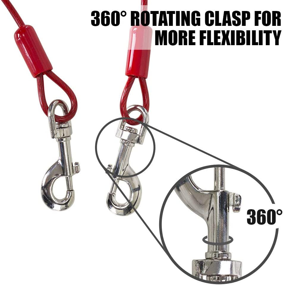 bv-dog-tie-out-cable-30-feet-heavy-duty-dog-lead-up-to-125-pounds-reflective-rust-free-with-quick-release-swivel-clips-360-rotating-clasp-tangle-free-dogs-runner-for-yard-red-single