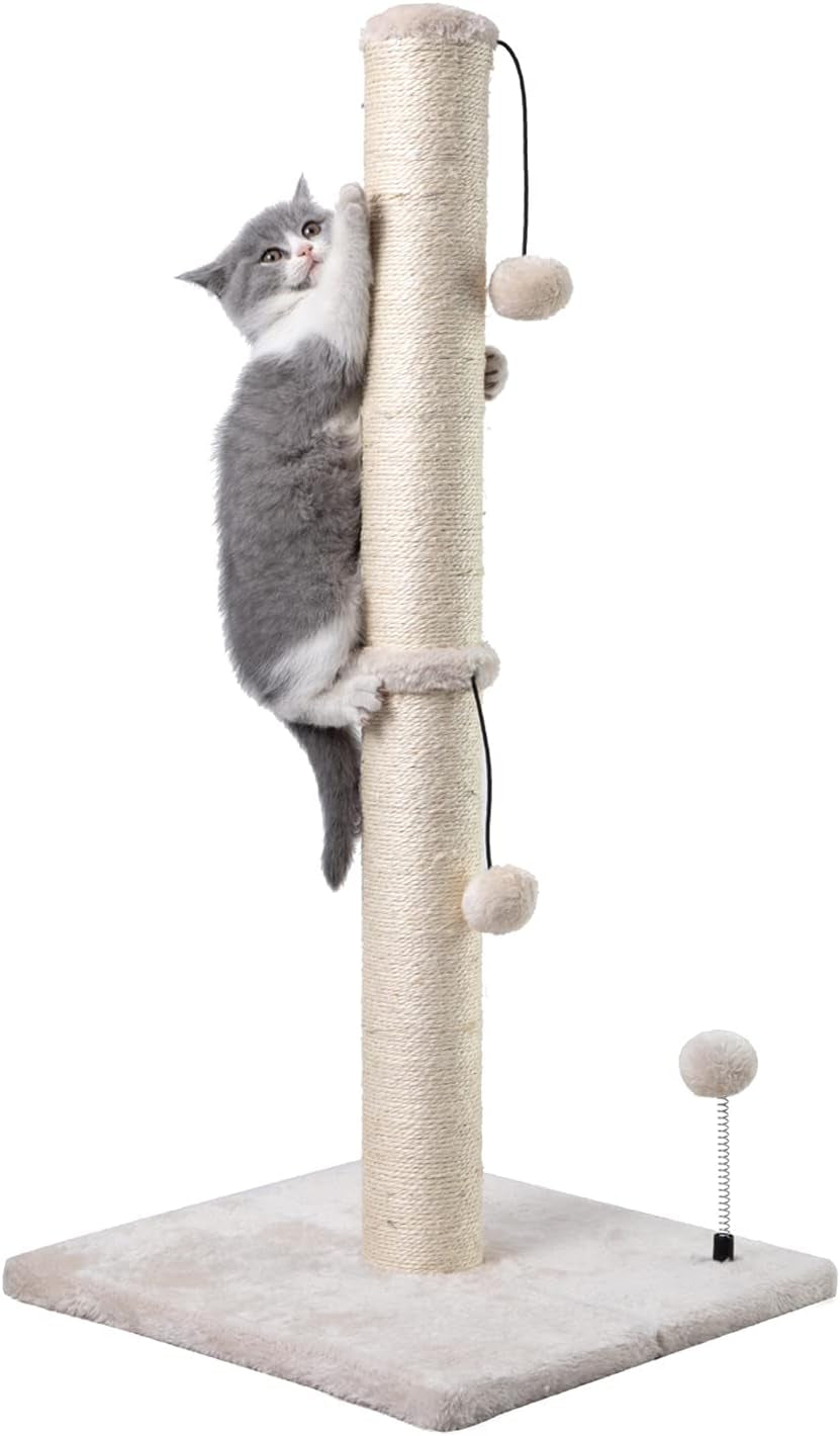 mecool-cat-scratching-post-premium-basics-kitten-scratcher-sisal-scratch-posts-with-hanging-ball-22in-for-kittens-or-smaller-cats-22-inches-for-kitten-beige