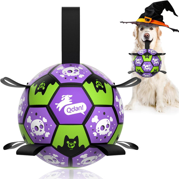 QDAN Dog Balls, 6 Inch Dog Soccer Ball with Straps, Herding Balls for Dogs | Outdoor Dog Toys Balls for 20-40 Lb Dogs, Puppy Ball to Keep Them Busy, Dog Pool Water Play Toy, Puppy Birthday Gifts20