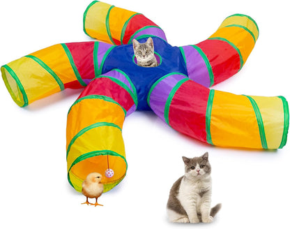 EGETOTA Cat Tunnel for Indoor Cats Large, with Play Ball S-Shape 5 Way Collapsible Interactive Peek Hole Pet Tube Toys, Puppy, Kitty, Kitten, Rabbit (Blue & Black)14